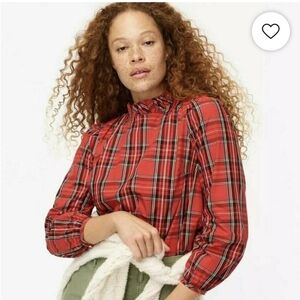 J. Crew Tartan Plaid High Ruffled Neckline Blouse